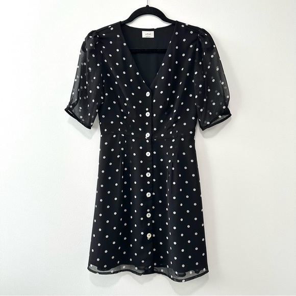 Aritzia Wilfred Button-Front Dress Black & White Polka Dot Sz 0 - Picture 3 of 16
